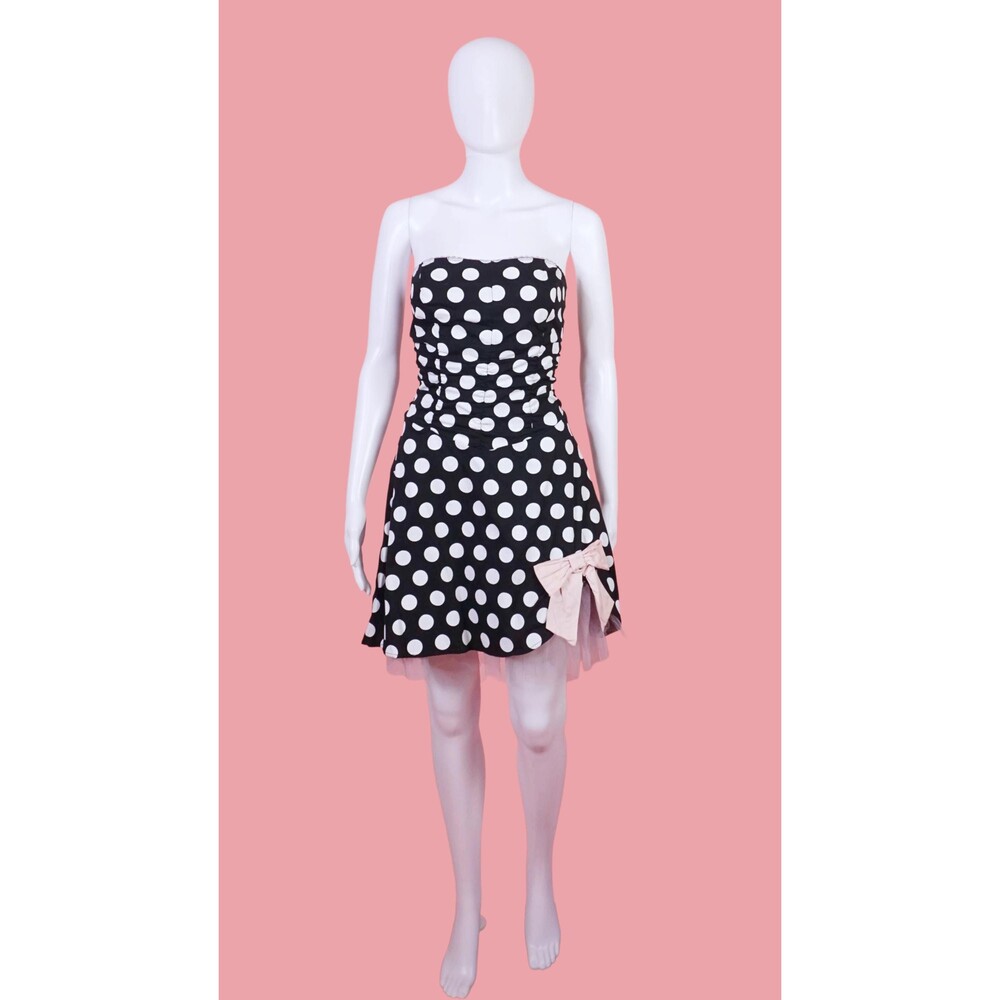 Y2K WINDSOR POLKA DOT Strapless Ruched Dress W/Pink Bow & Tulle. XXS-XS. AS IS